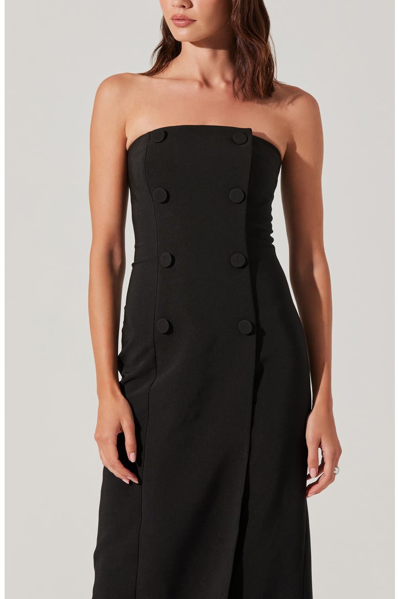 Strapless Tuxedo Midi Dress, Alternate, color, BLACK
