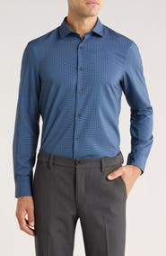 Perry Ellis Slim Fit Geometric Grid Motion Dress Shirt