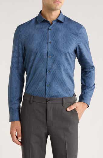 Perry Ellis Slim Fit Geometric Grid Motion Dress Shirt