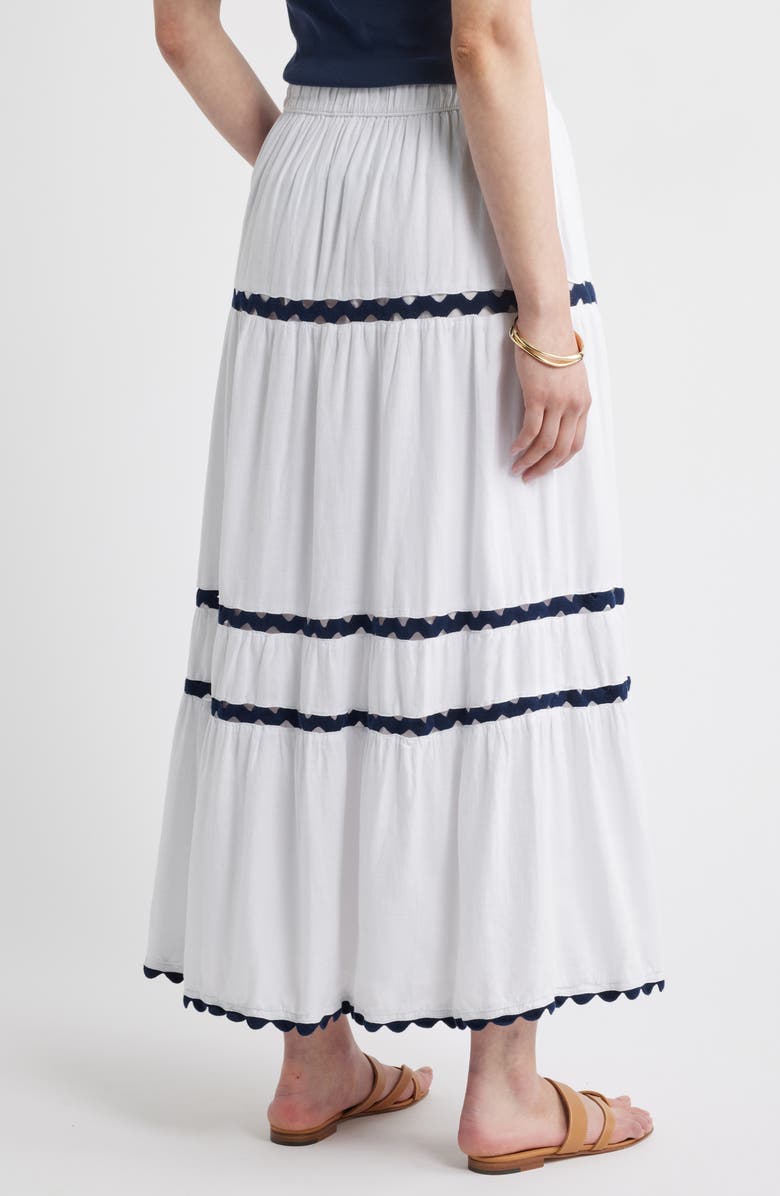 Caslon<sup>®</sup> Rickrack Trim Linen Blend Tiered Maxi Skirt, Alternate, color, White
