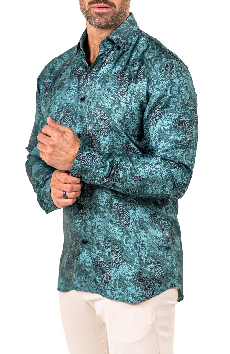 Maceoo Fibonacci Marthyr 0259 Contemporary Fit Button-Up Shirt, Alternate, color, Green