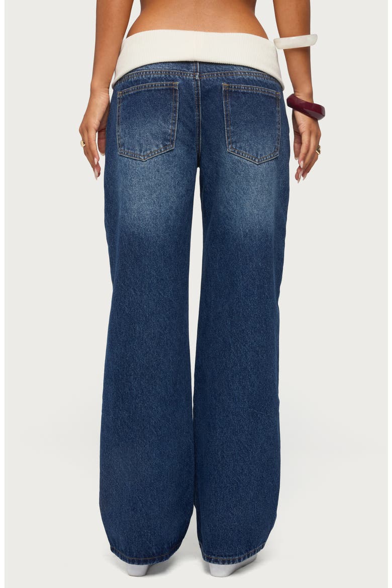 Knit Foldover Baggy Jeans, Alternate, color, MEDIUM-BLUE-WASHED