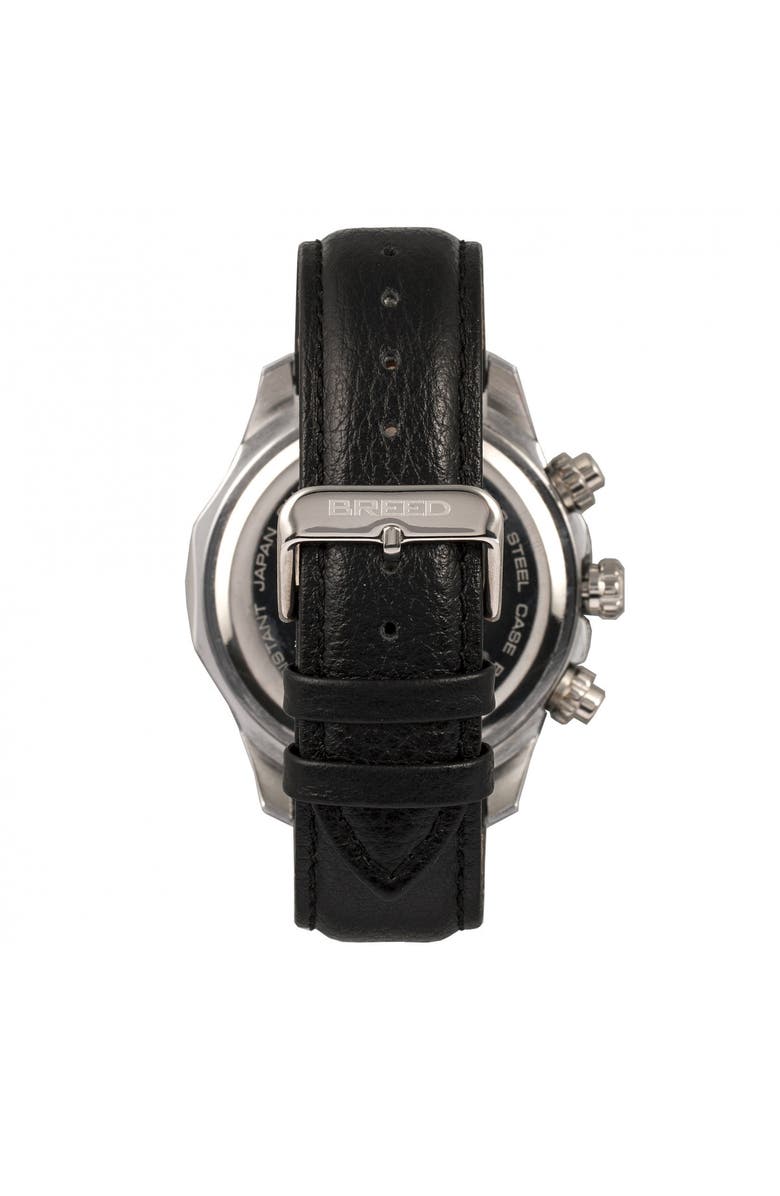 BREED Lacroix Chronograph Leather-Band Watch, Alternate, color, Silver/Black