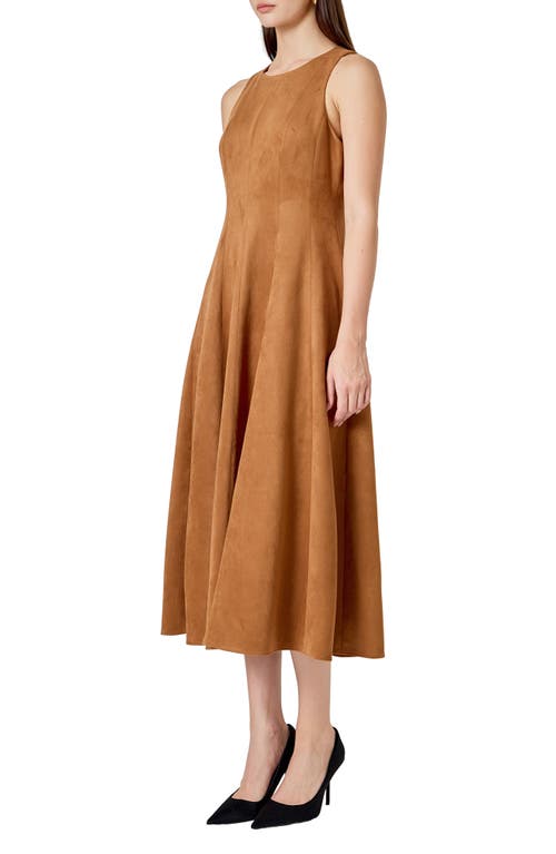 Endless Rose Sleeveless Faux Suede Midi Dress In Brown