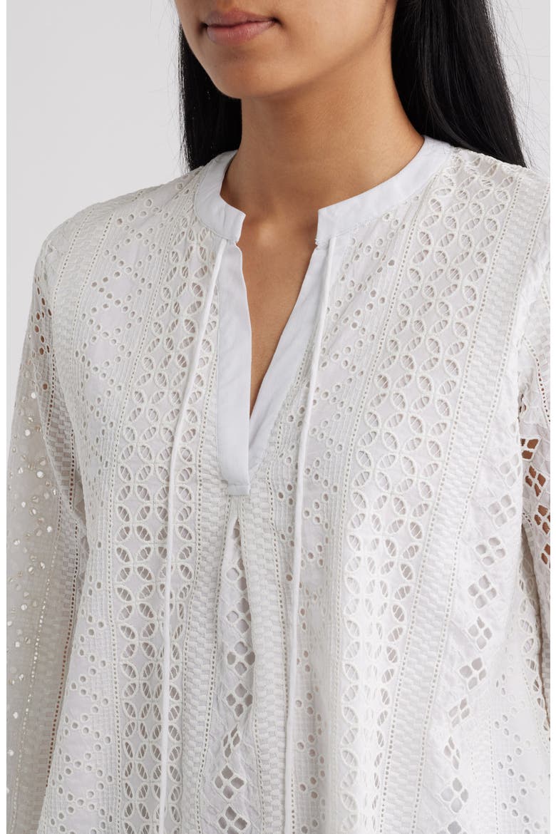 Tassel Eyelet Bell Sleeve Cotton Top, Alternate, color, WHITE