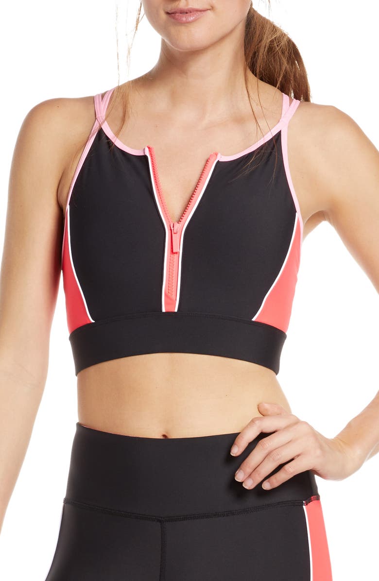 Soul by SoulCycle Zip Front Scuba Longline Sports Bra, Main, color,