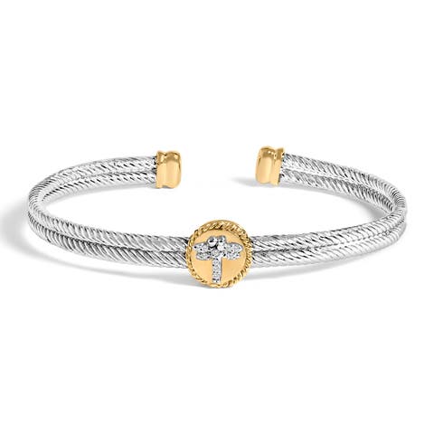 18K Yellow Gold over Silver Diamond Accent Dragonfly Medallion Bangle Bracelet