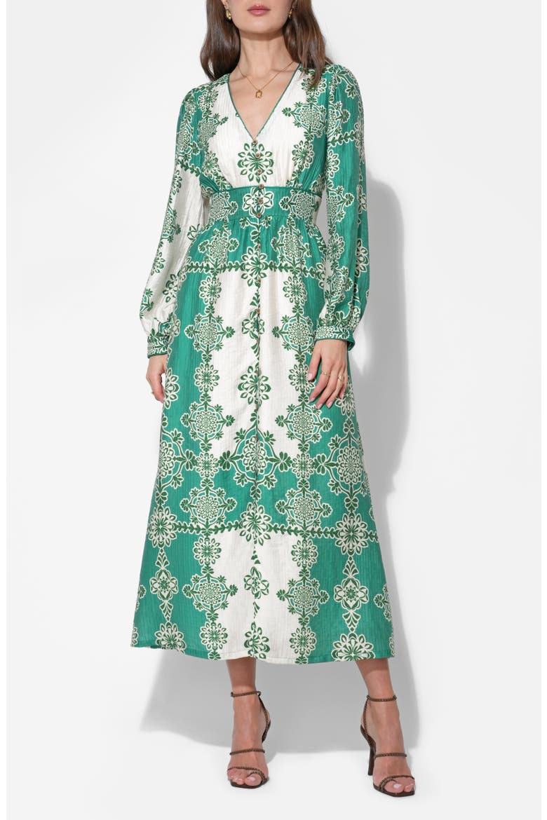 Athena Long Sleeve Maxi Dress, Alternate, color, JADE/ CREAM