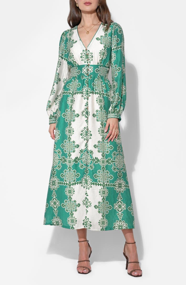 Adelyn Rae Athena Long Sleeve Maxi Dress, Alternate, color, Jade/ Cream