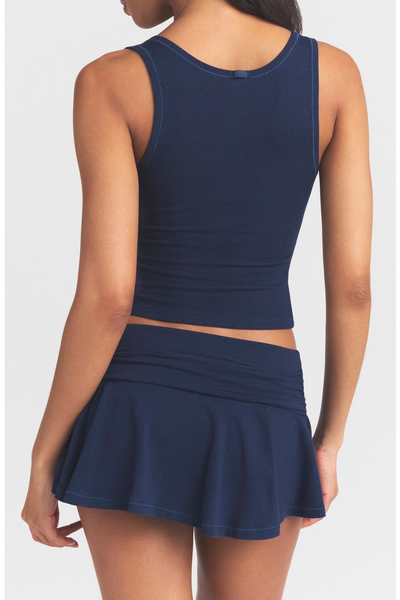 Crop Stretch Cotton Rib Tank, Alternate, color, NAVY