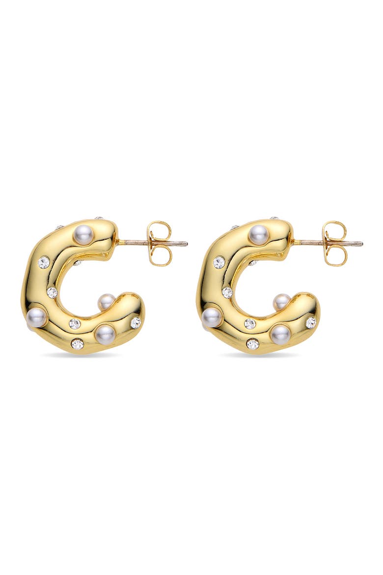 Lila Faux Pearl Hoop Earrings, Alternate, color, GOLD