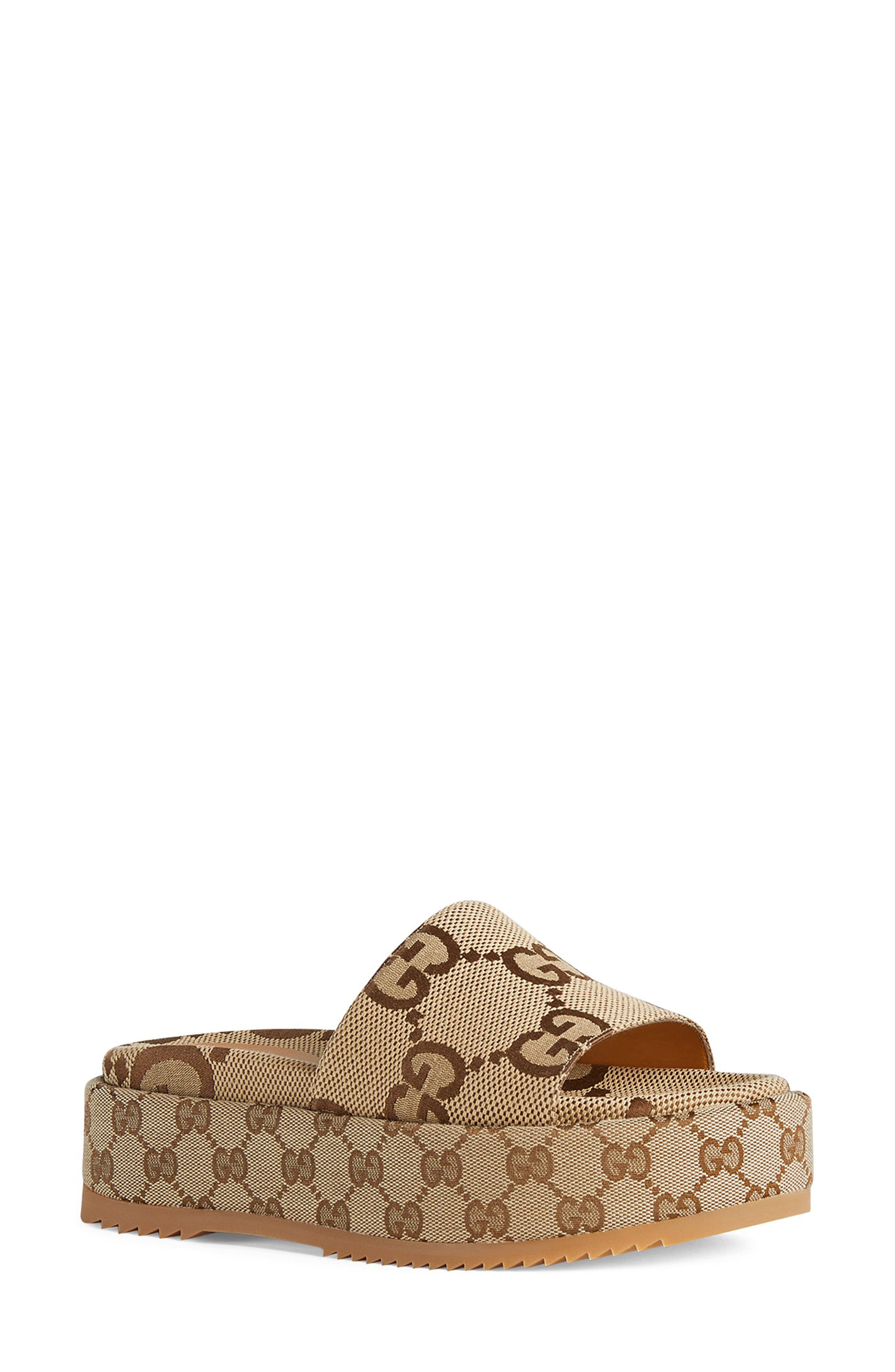 Gucci Angelina GG Logo Platform Slide Sandal, Main, color, Beige