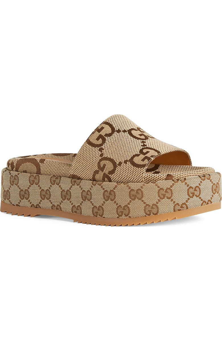 Gucci Angelina GG Logo Platform Slide Sandal, Main, color, Beige