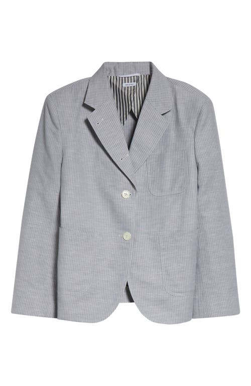 Thom Browne Striped Linen-cotton Single-breasted Crop Sportcoat In Gray