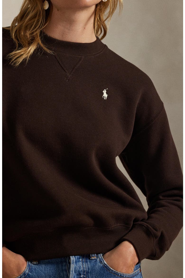 Fleece Crewneck Sweatshirt, Alternate, color, BROWN