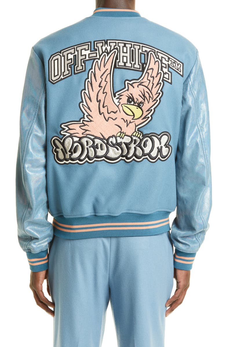 Off-White Gender Inclusive Arrow Patch Wool & Cashmere Blend Bomber Jacket, Alternate, color,