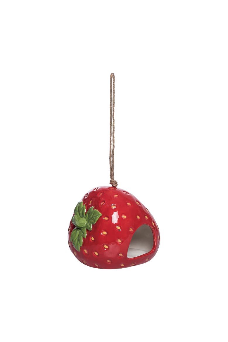 Dolomite Fly Through Strawberry Bird Feeder Birdfeeder Multicolored for Spring Garden Decor, Main, color, Red