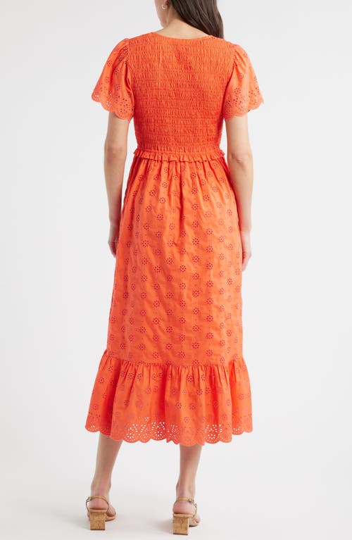 Caslon ® Eyelet Smocked Flutter Sleeve Maxi Dress In Orange
