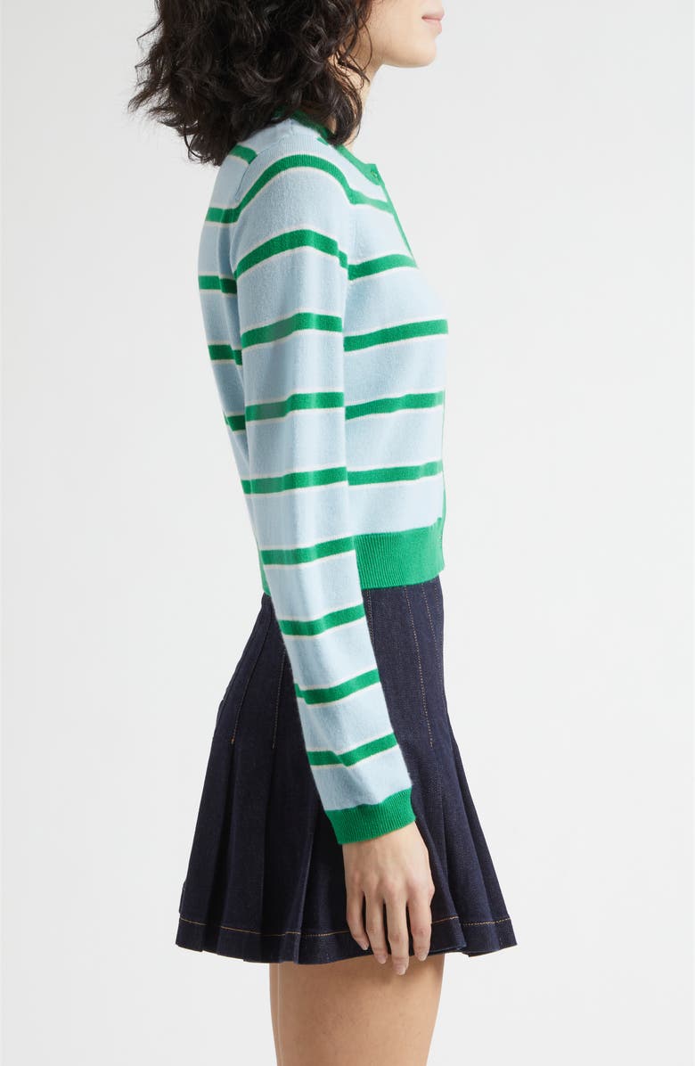 Alice + Olivia Dollie Stripe Crop Cashmere Blend Cardigan, Alternate, color, Glamour Stripe Carolina Blue