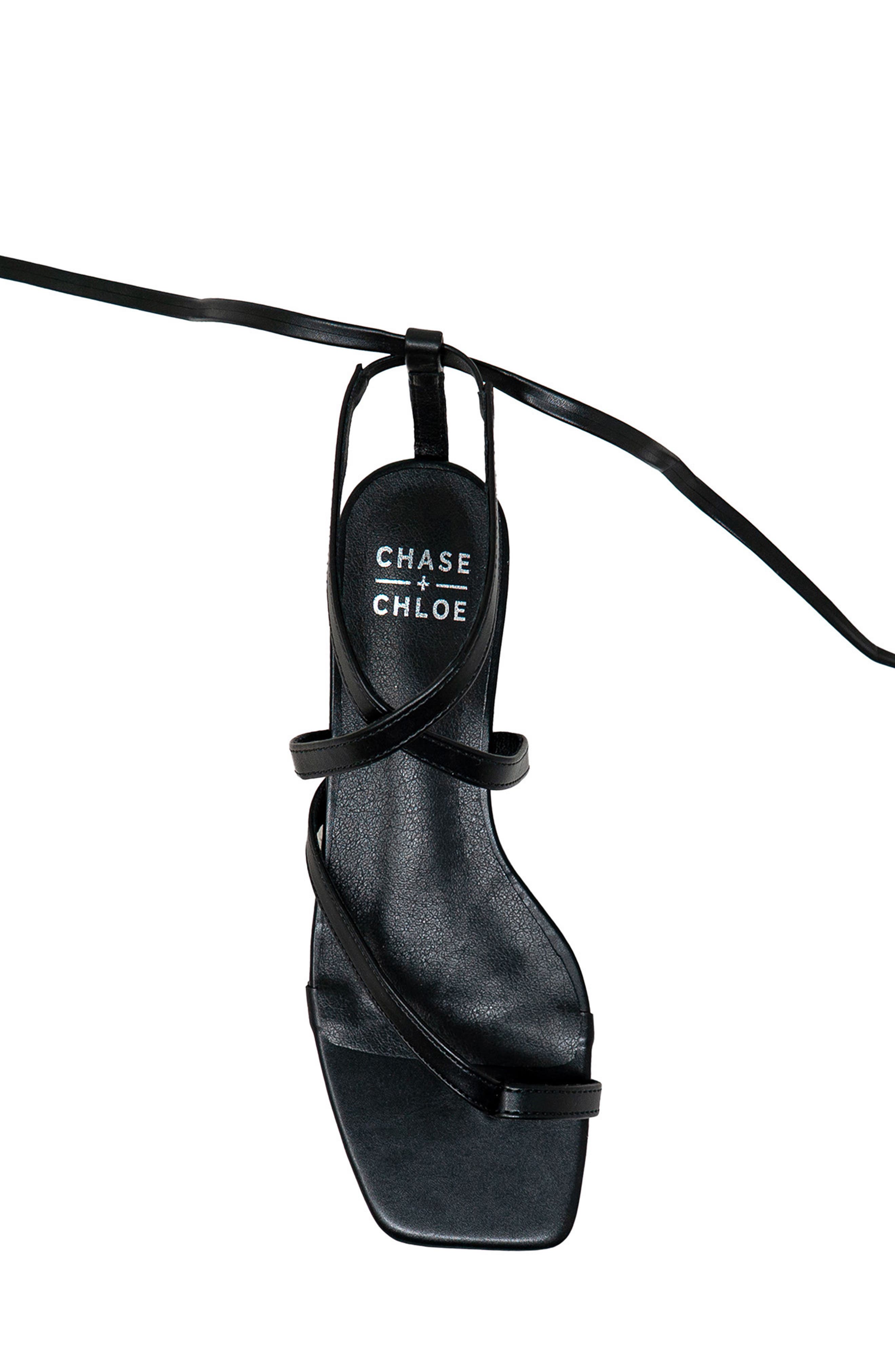 CHASE AND CHLOE Lace-Up Kitten Heel Sandal, Alternate, color, Black