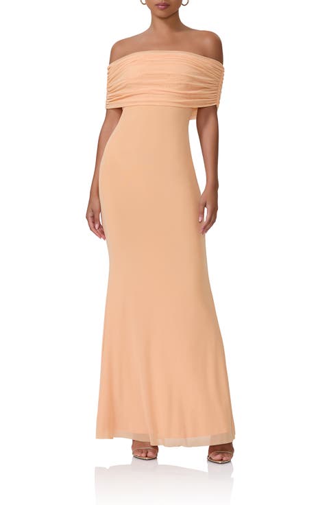 McCall Off the Shoulder Mesh Maxi Dress