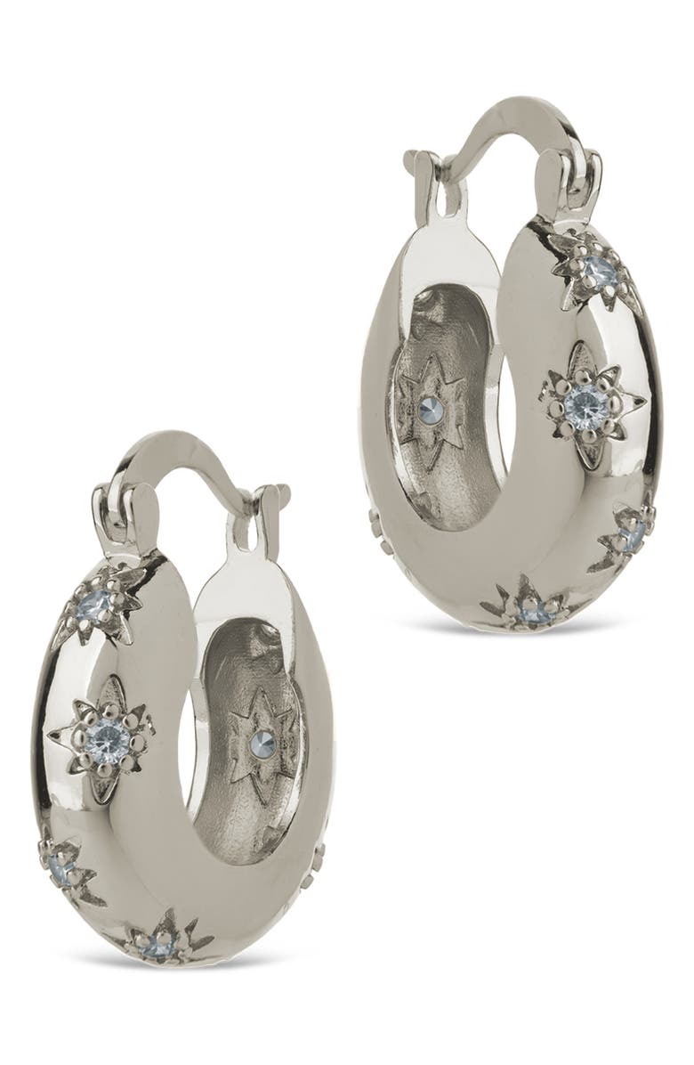 Sterling Forever Charleigh Cubic Zirconia Starburst Hoop Earrings, Alternate, color, Silver