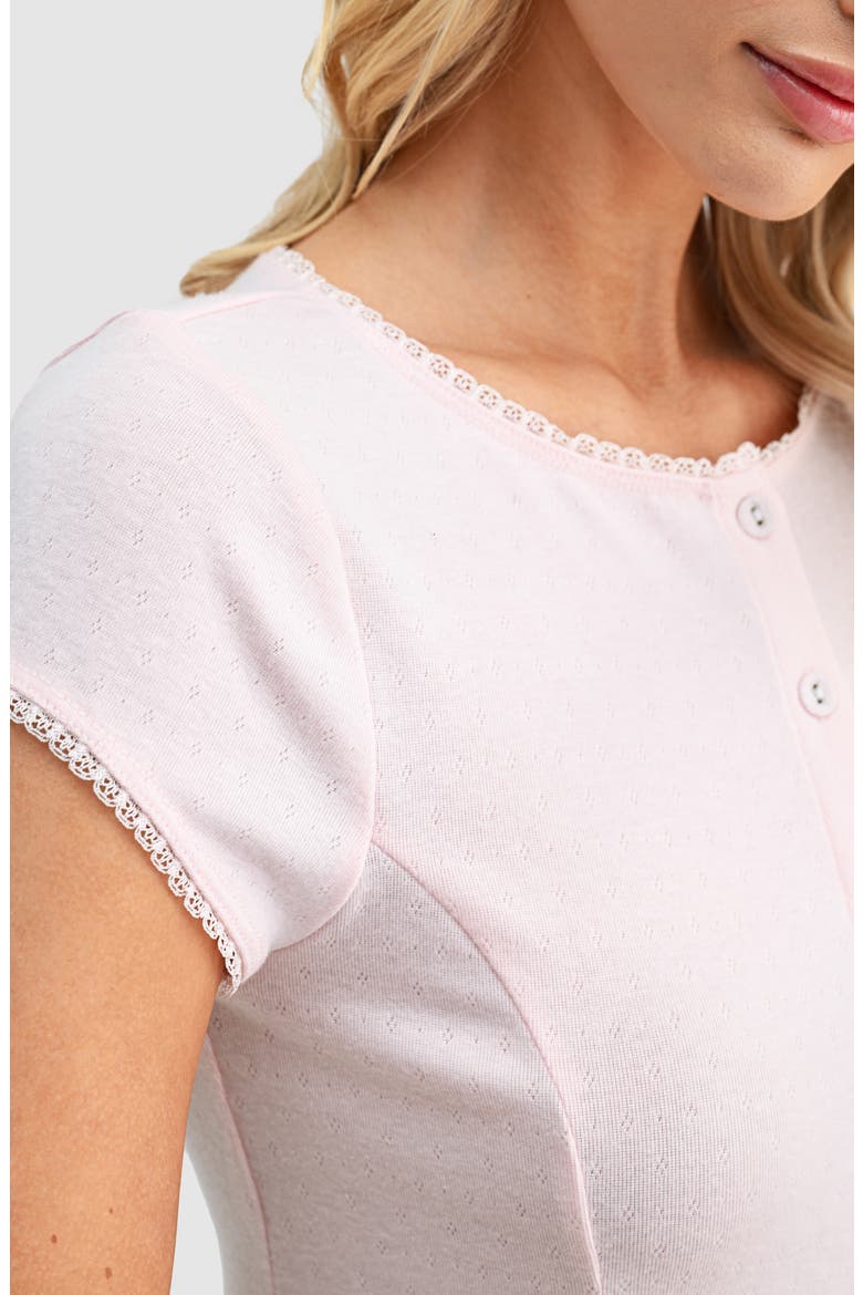 Pointelle Stitch Peplum Button-Up Top, Alternate, color, BLUSH