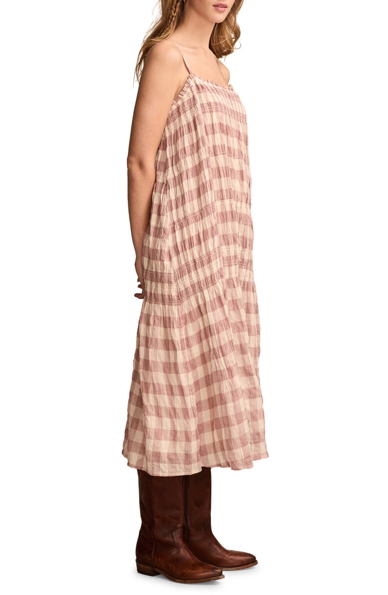 Lucky Brand Smocked Sleeveless Midi Dress, Alternate, color, Rose Gingham