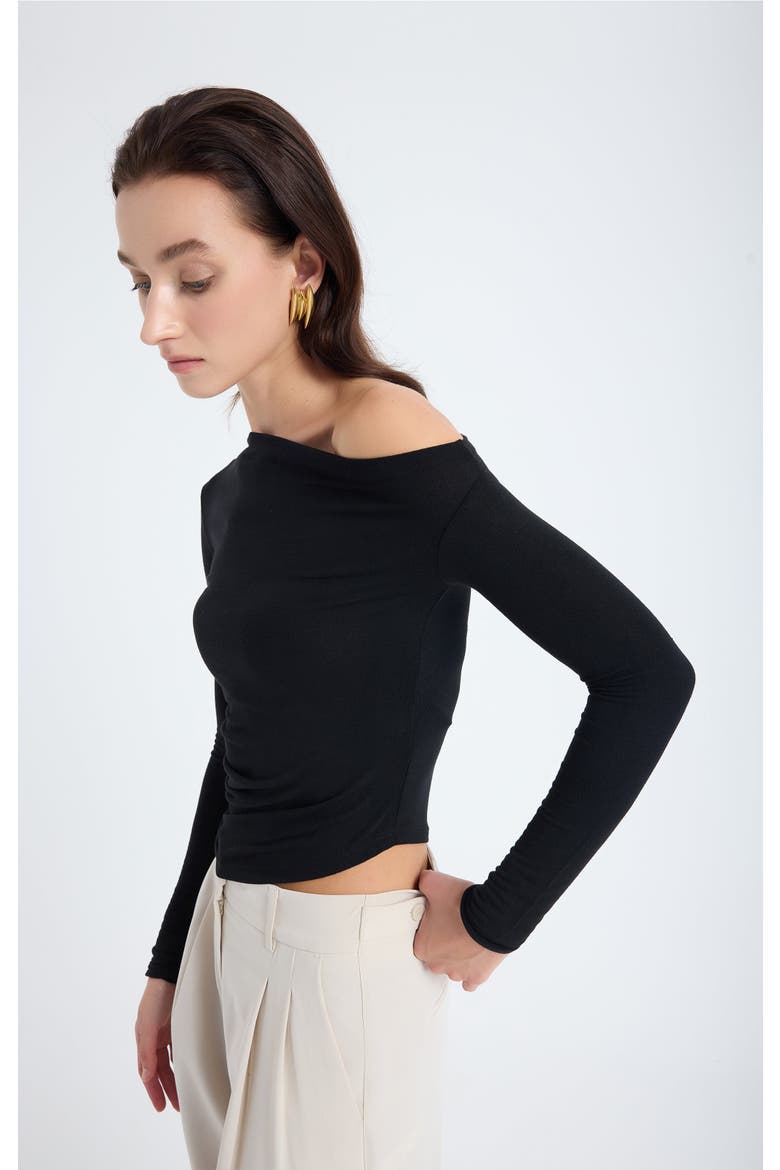 Aura One-Shoulder Draped Stretch Top, Alternate, color, Black