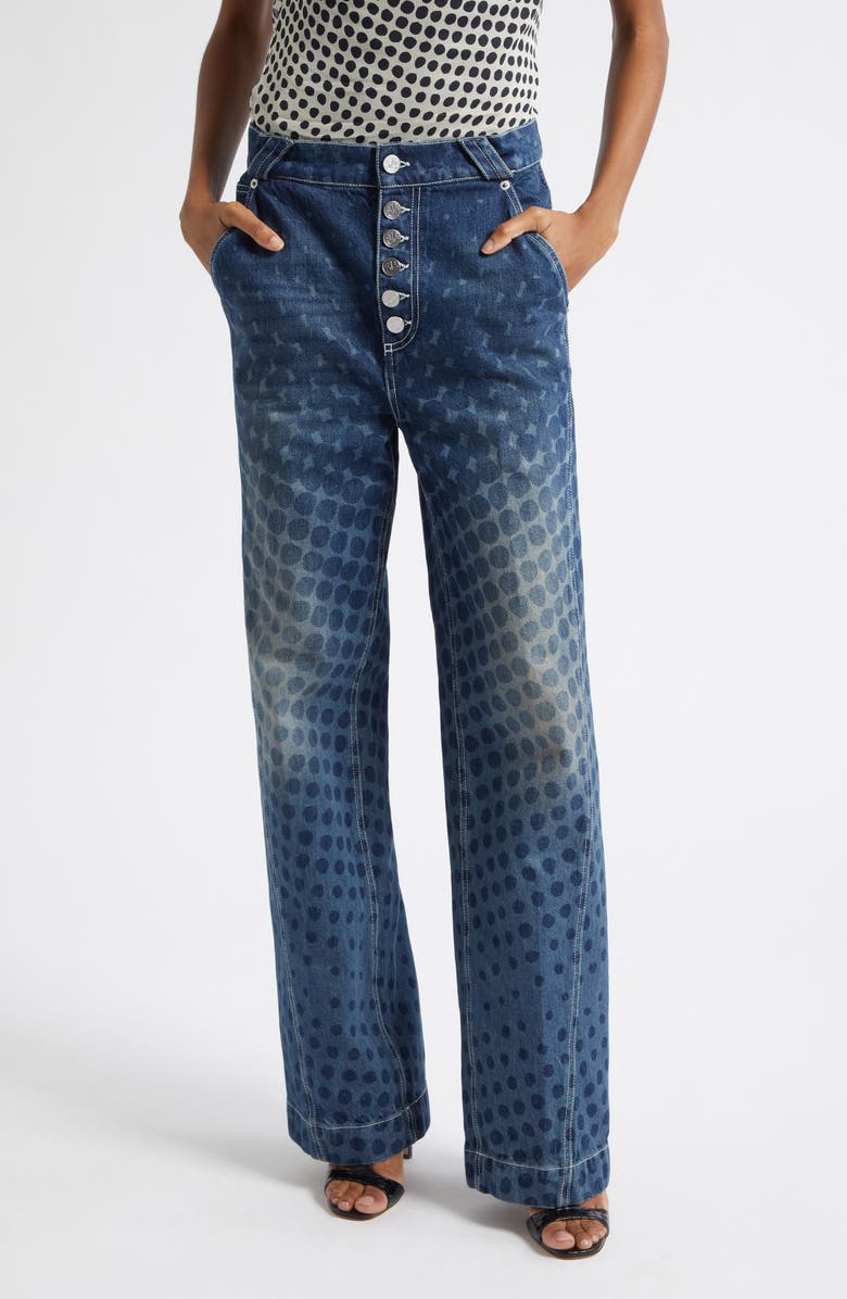 Christopher John Rogers Halftone Dot Straight Leg Jeans, Main, color, Washed Indigo