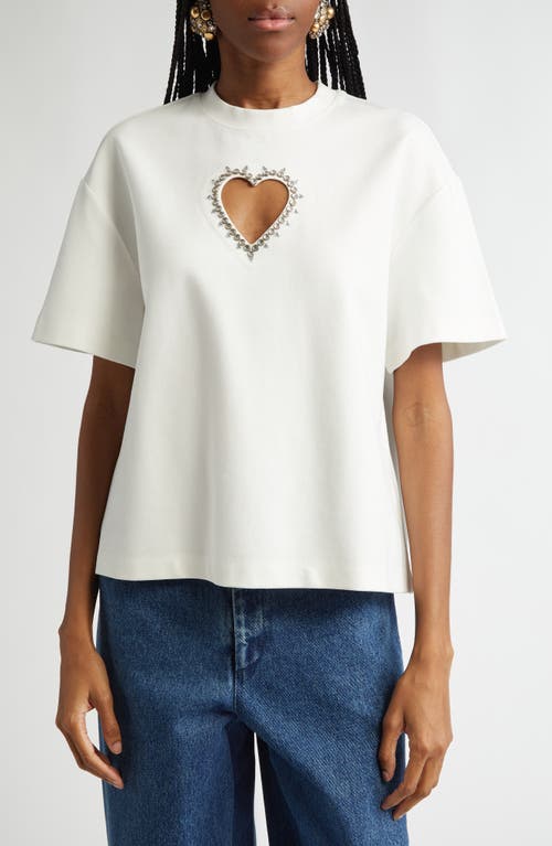 Shop Area Crystal Trim Heart Cutout Relaxed Fit T-shirt In Off White