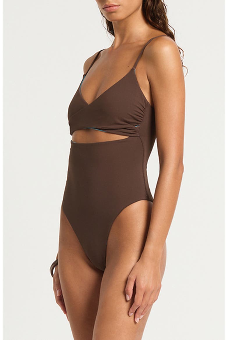 Amira Cutout Reversible One-Piece Swimsuit, Alternate, color, ESPRESSO CALA