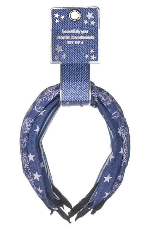 Beautifully You Kids' 4-pack Denim Headbands In Blue Multi
