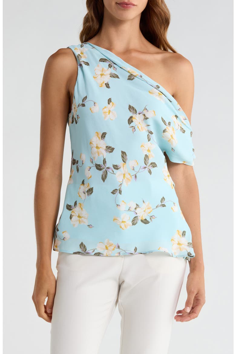 The Side Note One-Shoulder Floral Top, Main, color, AQUA FLORAL