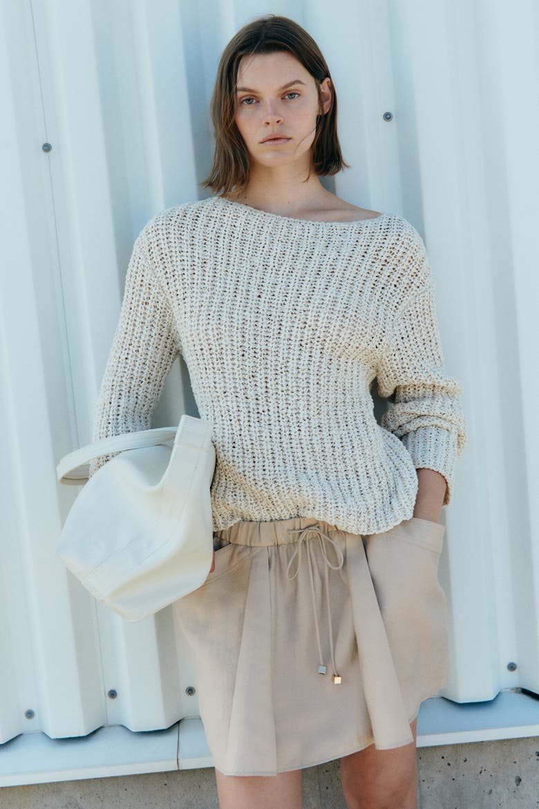 Lyocell-blend Drawstring Skirt, Alternate, color, Beige