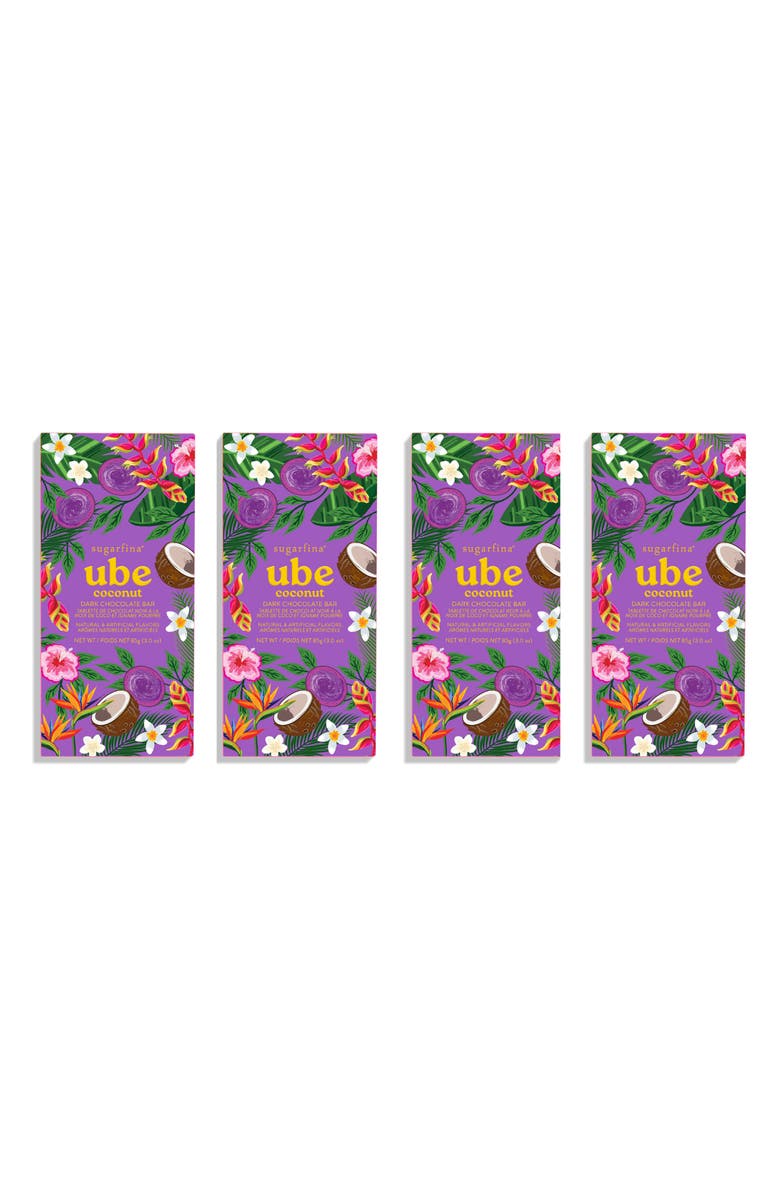 sugarfina Ube Coconut Set of 4 Dark Chocolate Bars, Main, color, 