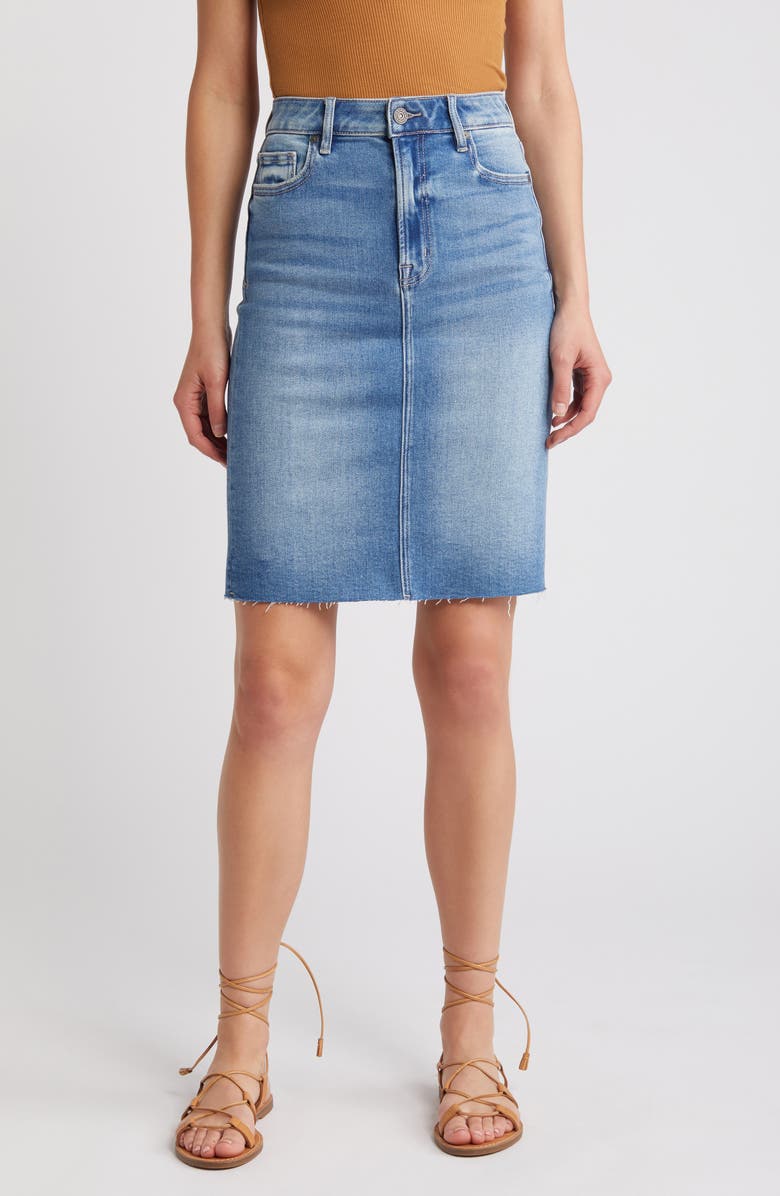 HIDDEN JEANS Raw Hem Denim Pencil Skirt, Main, color, Medium Wash