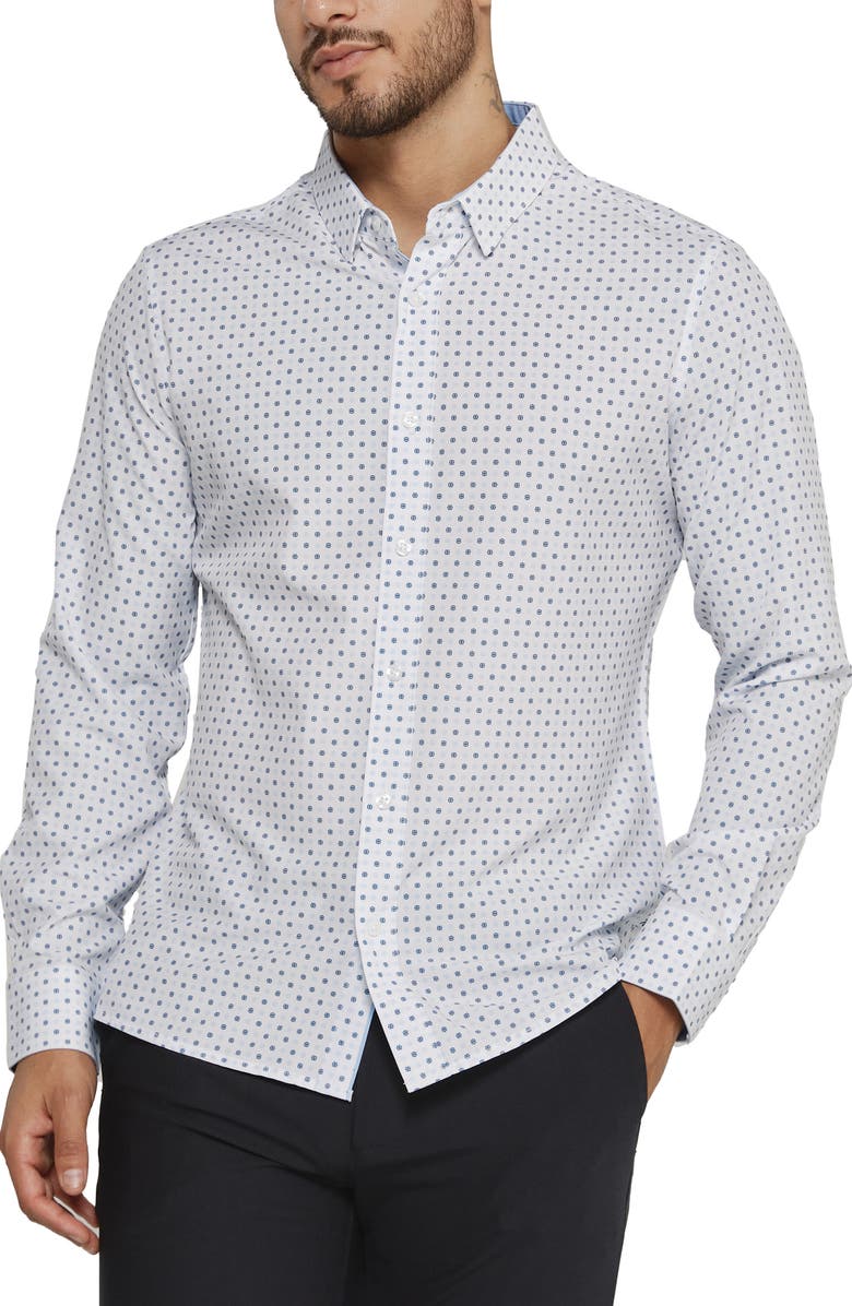 7 Diamonds Amis Medallion Print Performance Button-Up Shirt, Main, color, 