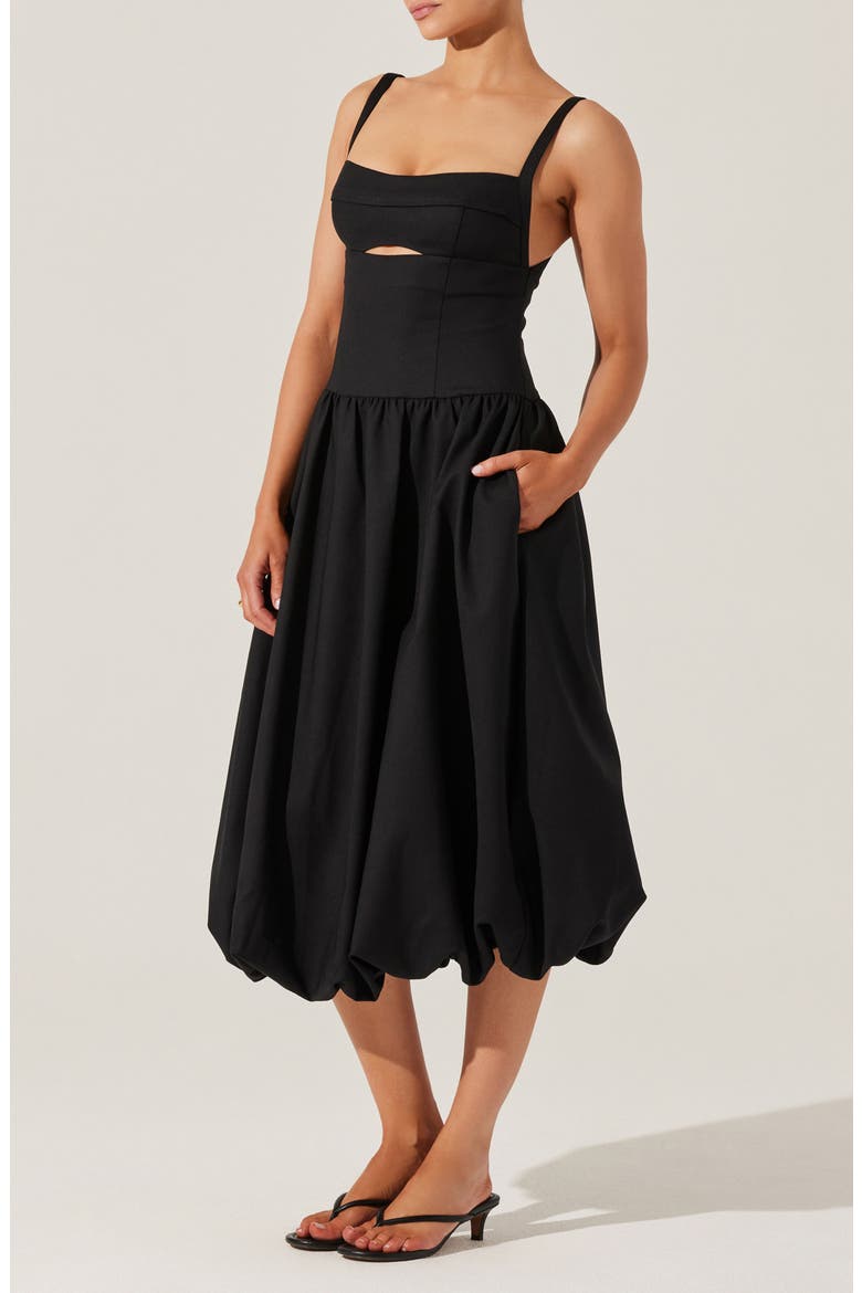 Jevi Sleeveless Bubble Midi Dress, Alternate, color, BLACK