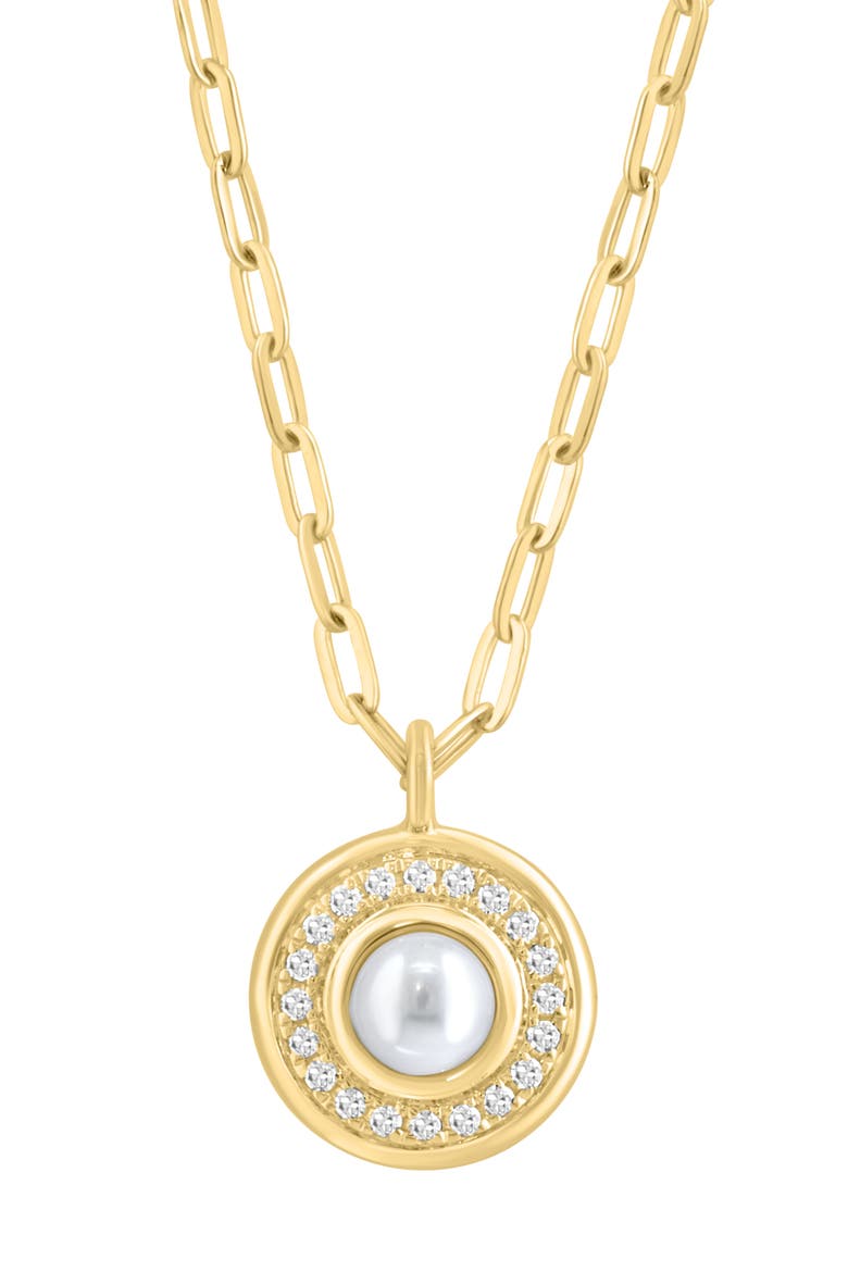 Freshwater Pearl & Diamond Medallion Pendant Necklace, Alternate, color, WHITE