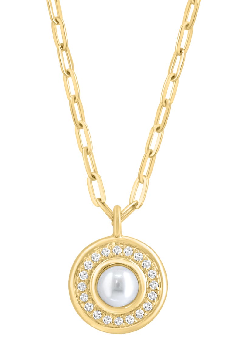 EFFY Freshwater Pearl & Diamond Medallion Pendant Necklace, Alternate, color, White