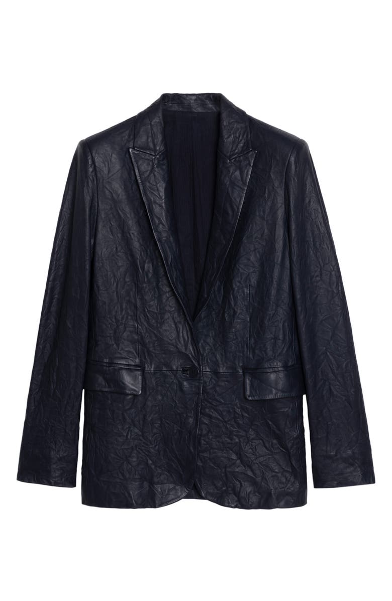 Zadig & Voltaire Valse Crinkled Leather Blazer, Alternate, color, Encre