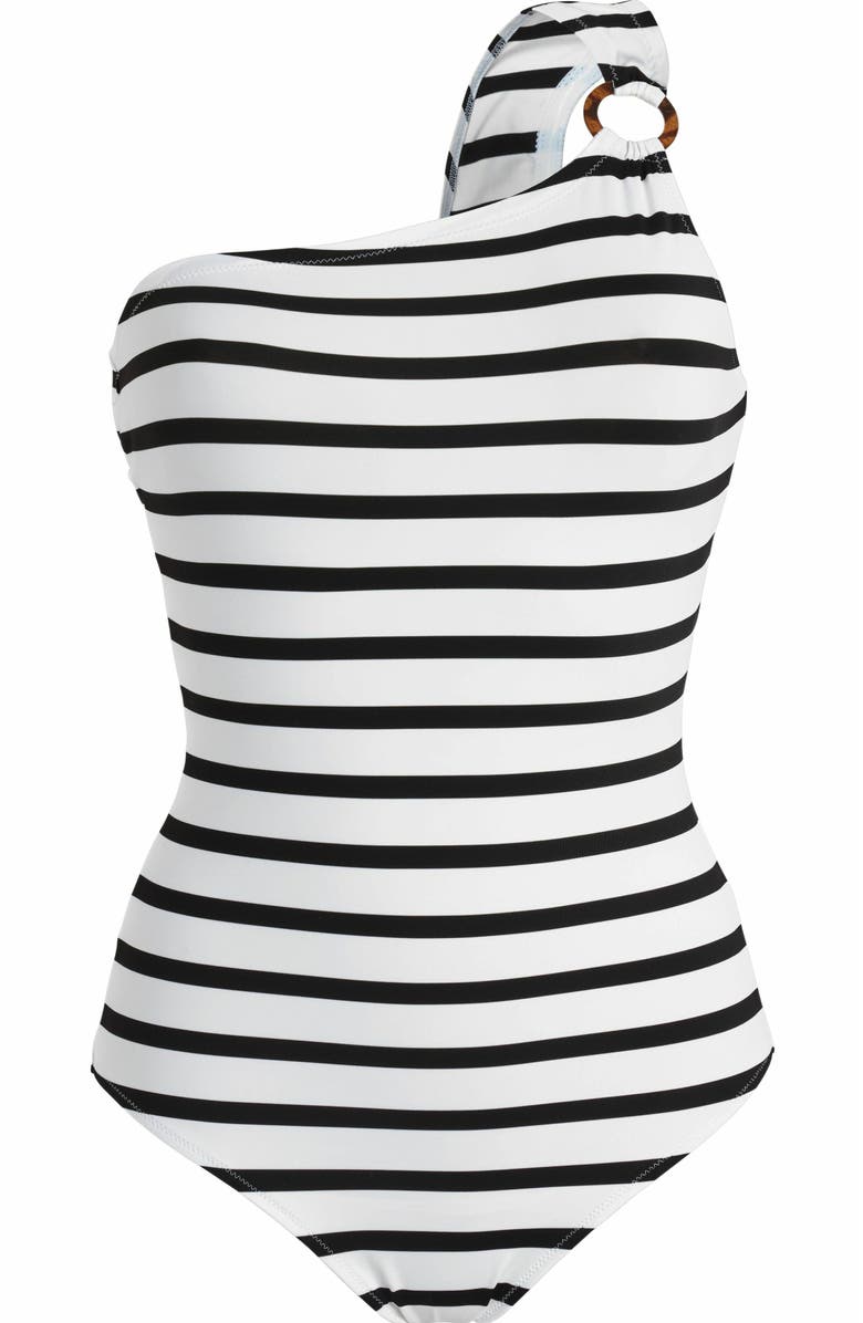 Vilebrequin Women's Rayures Asymmetric One-Piece, Alternate, color, Noir Blanc