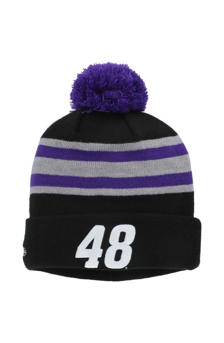 New Era Men's New Era Purple/Black Alex Bowman Cuffed Knit Hat with Pom, Alternate, color, Purple