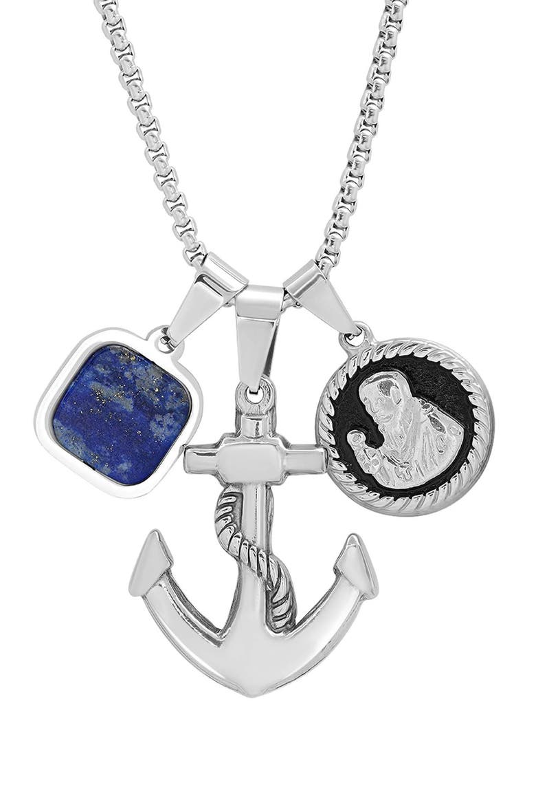 Men's Stainless Steel Anchor Pendant Necklace, Main, color, SILVER