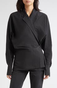 TOTEME Long Sleeve Organic Cotton & Linen Wrap Top