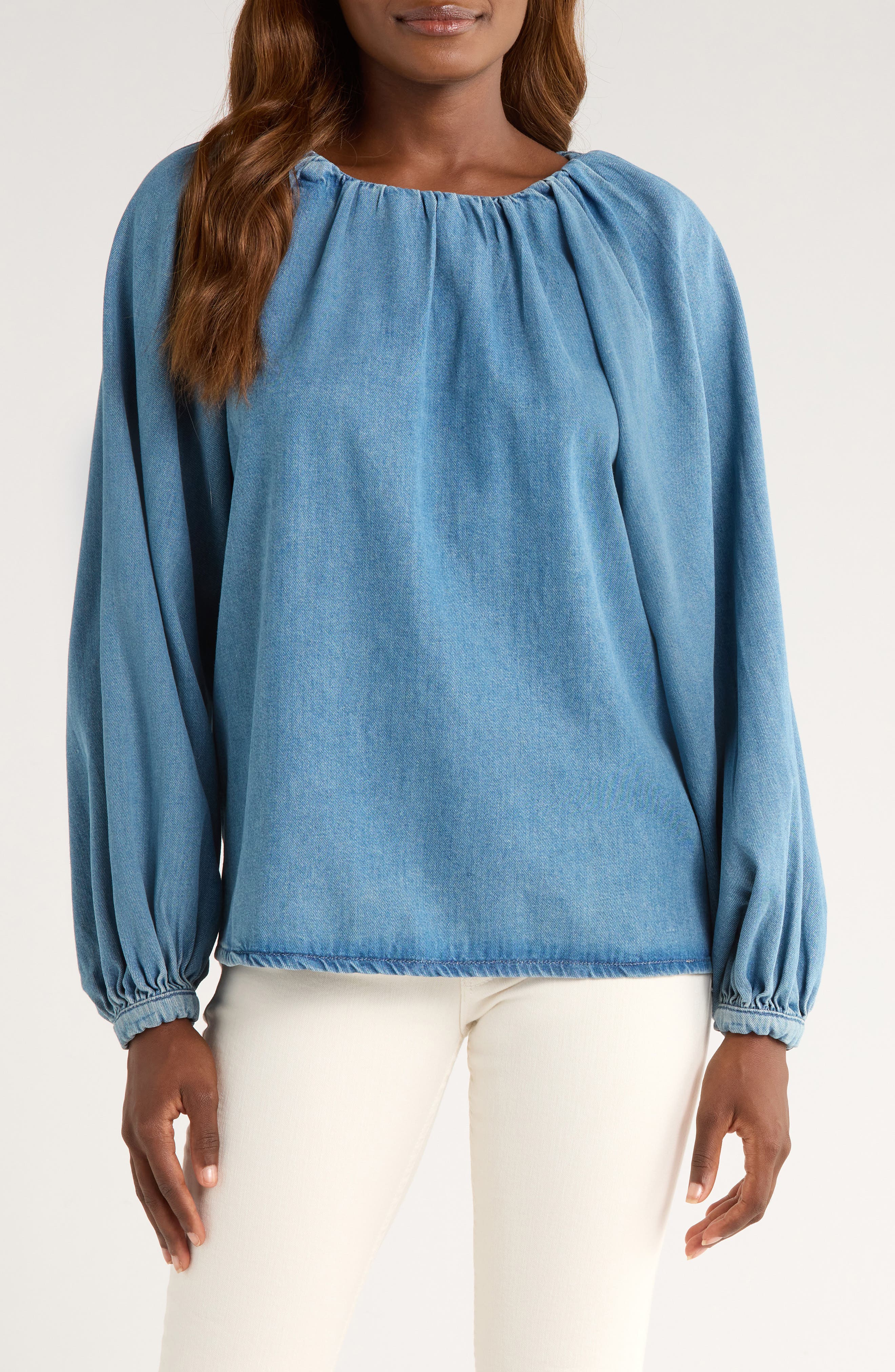 Topshop Puff Sleeve Denim Shirt