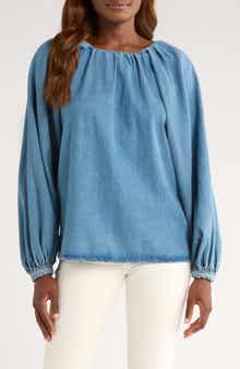 Topshop Puff Sleeve Denim Shirt