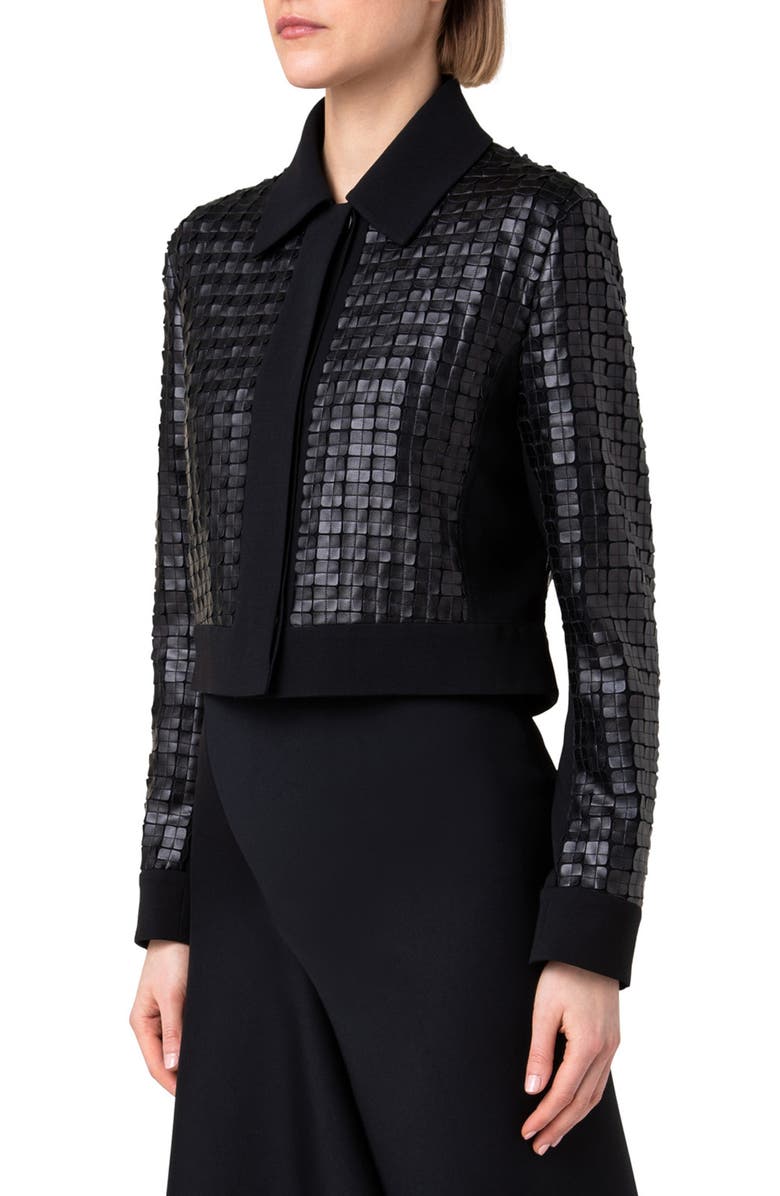 Akris Lewitt Faux Leather Grid Crop Jacket, Alternate, color, 009 Black