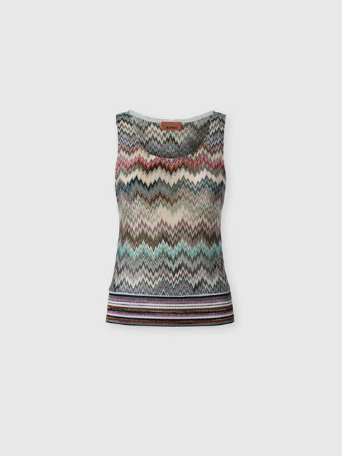 Sleeveless Top In Viscose With Zigzag Pattern